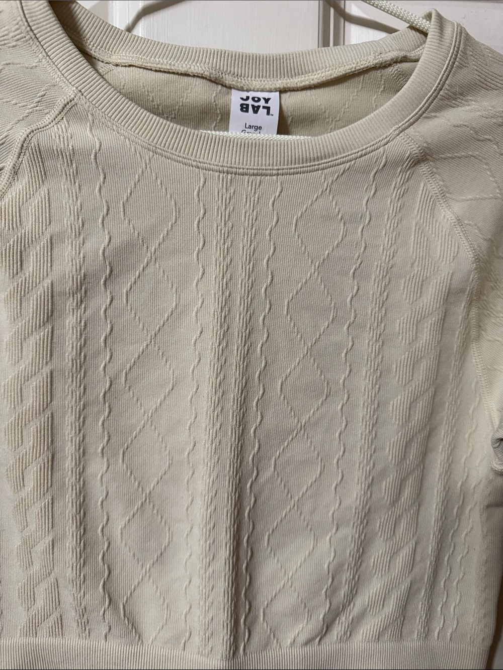JoyLab Cream Cropped Cable-Textured Crew Fitted Top - Picture 7 of 11